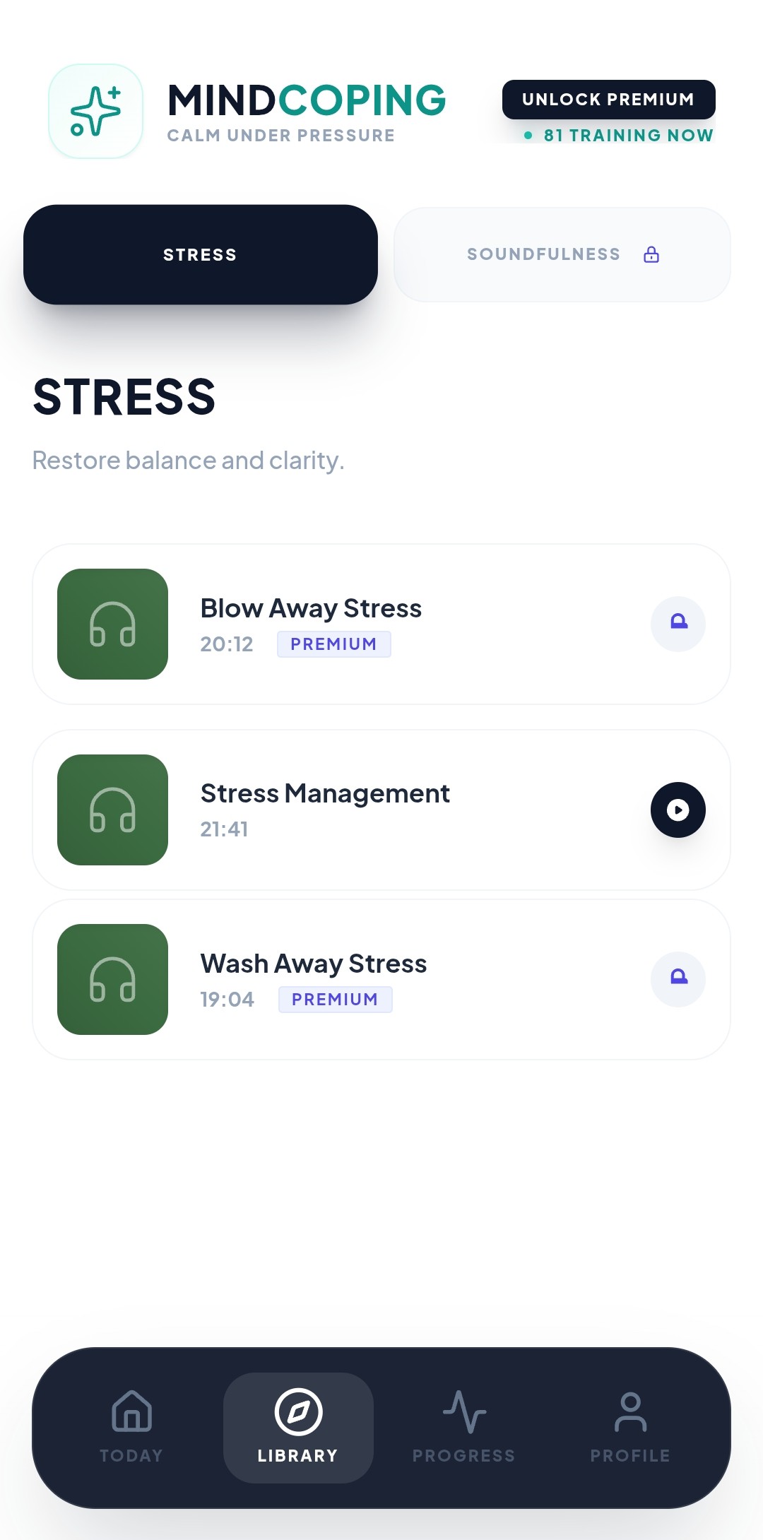 Stress program library with free and Premium programs.