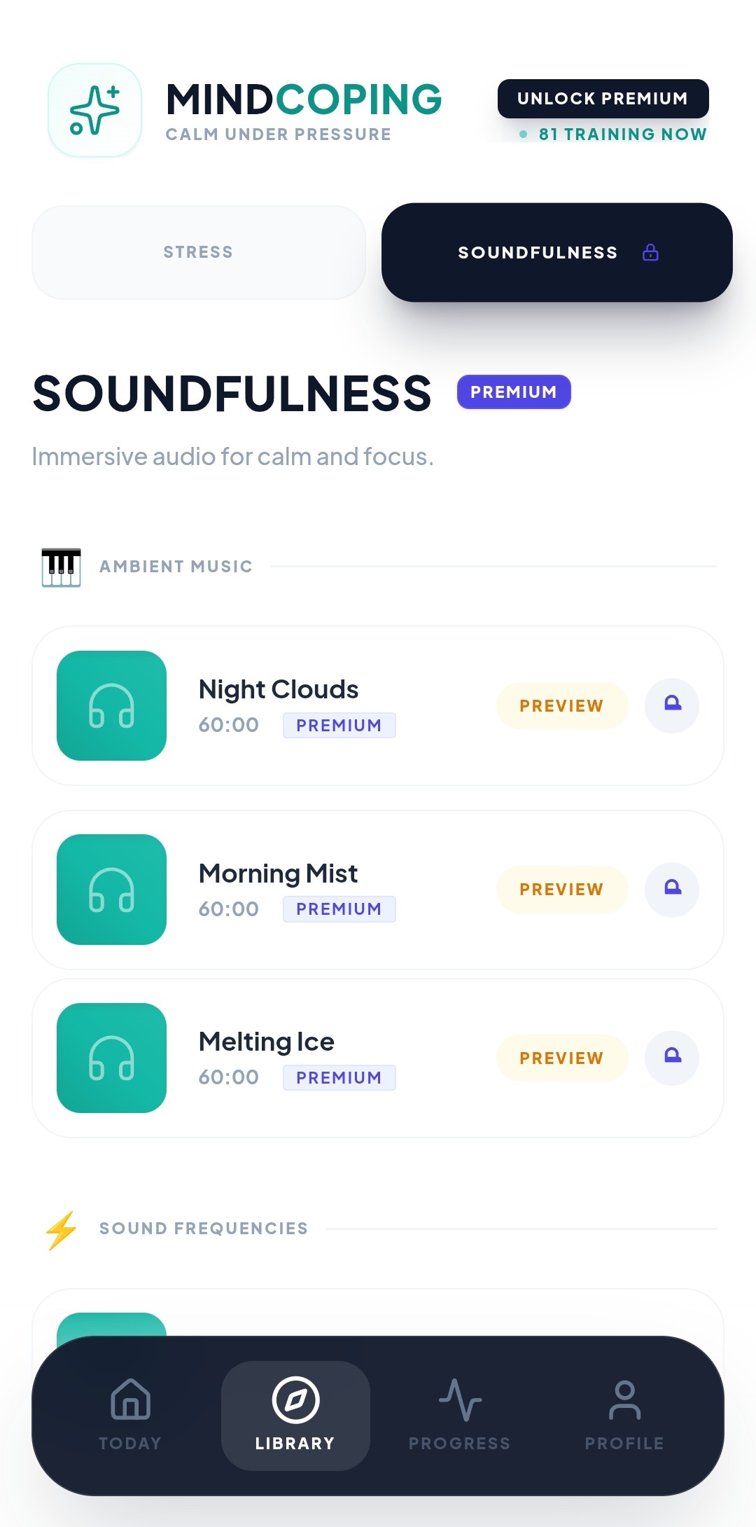 Premium Soundfulness library with ambient audio tracks.