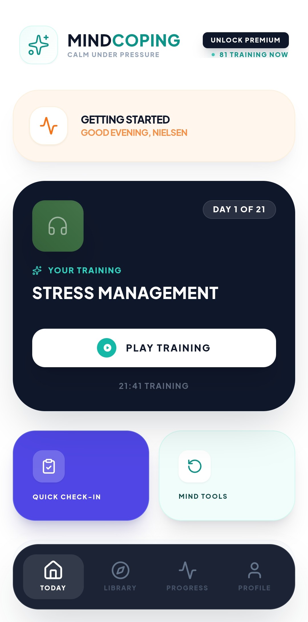 MINDCOPING Stress daily training screen